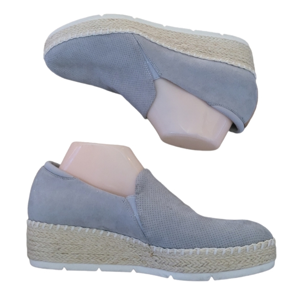 Dr. Scholls Be Free Grey‎ Perforated Suede Espadrille Platform Slip On Sneakers
